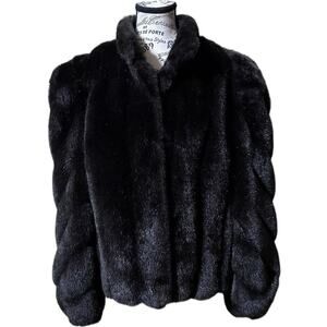 VTG 60s 70s Black Simulated Mink Fur Short Coat 12 Metzger Group Mob Wife Glam